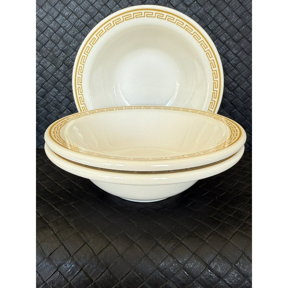 Homer Laughlin Athena 6 In Fruit Dessert Sauce Bowl Yellow Gold Greek Key Set 3